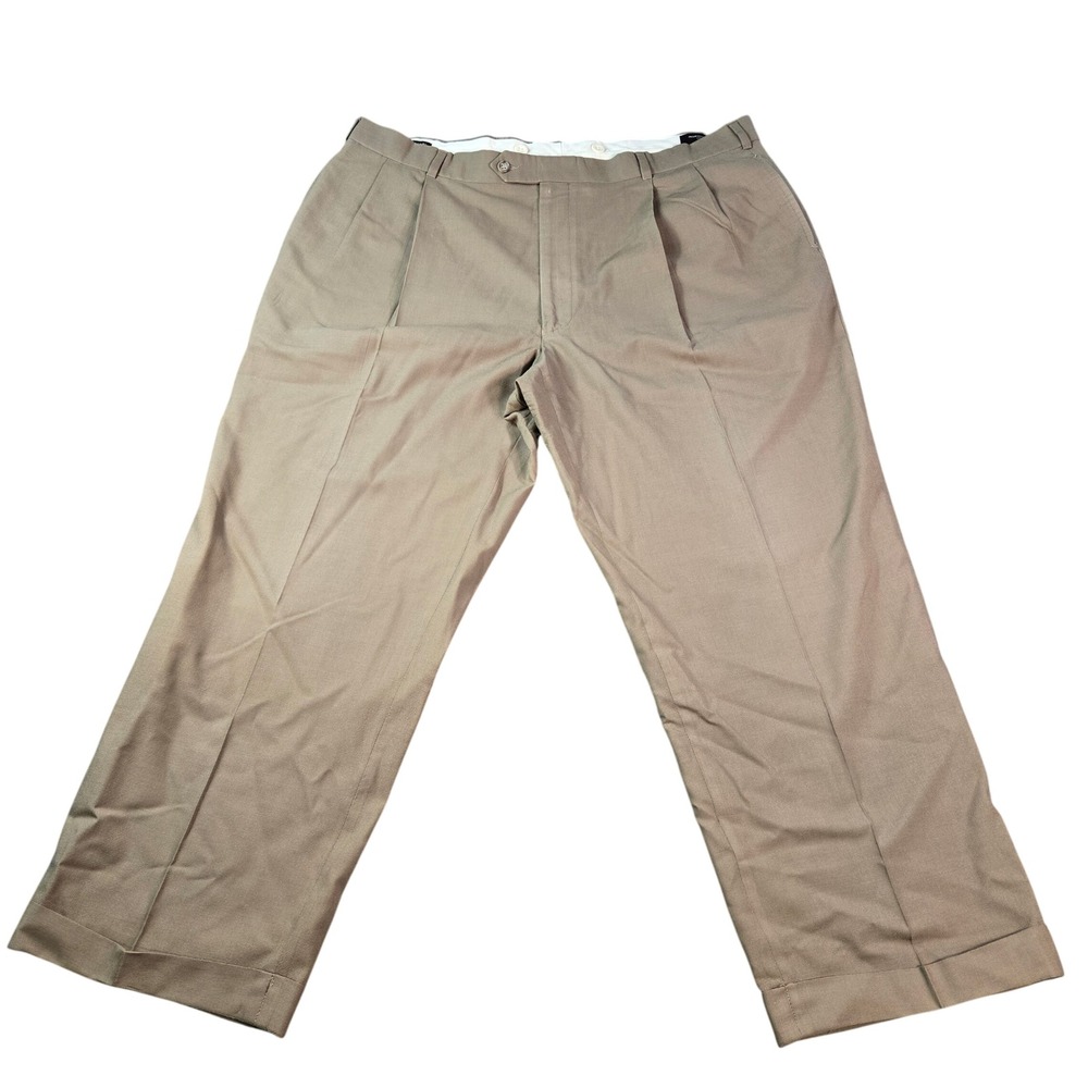 Jos. A. Bank Men's 42 Long Tan 100% Wool Pleated Cuffed Dress Pants Trousers